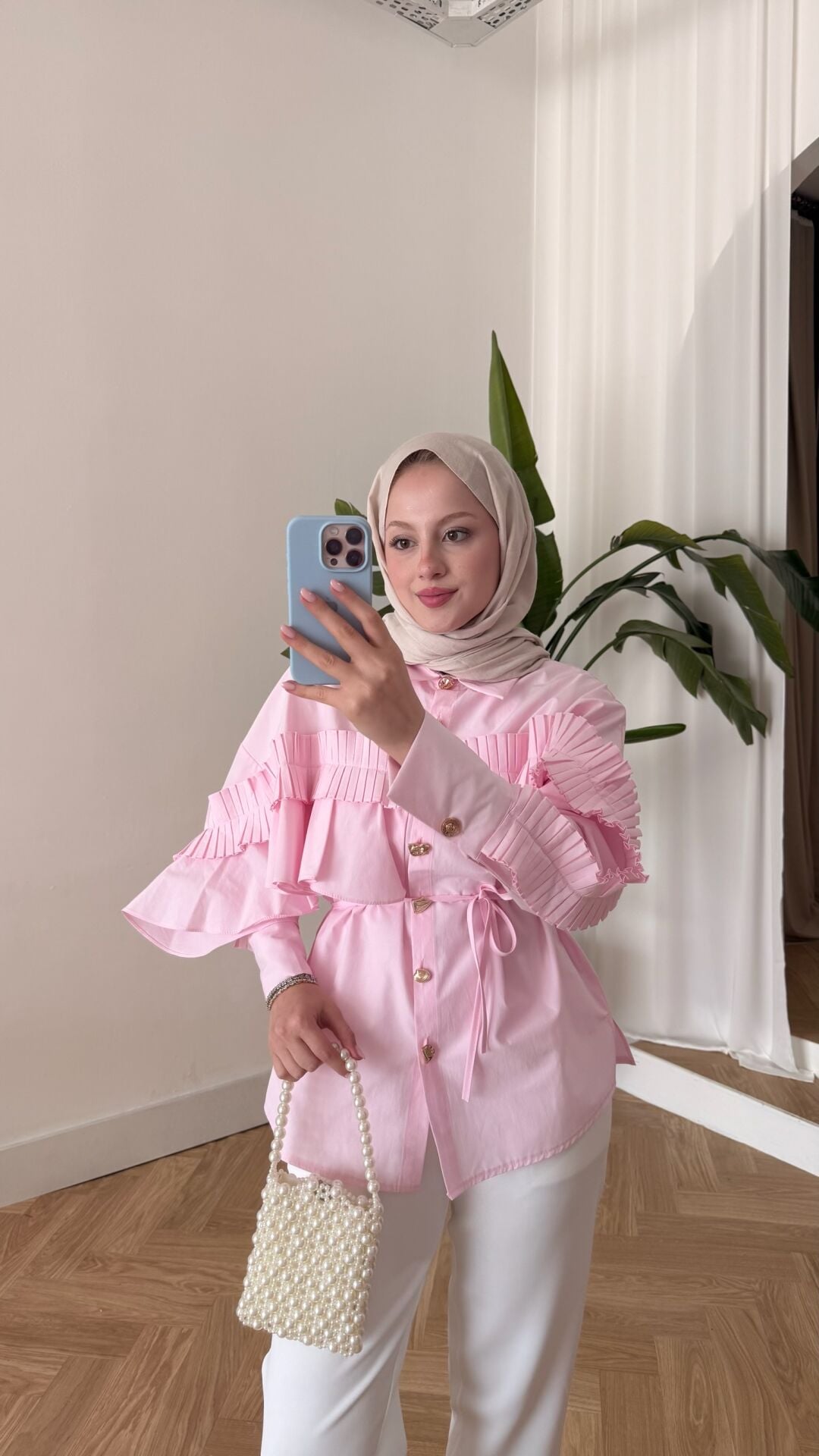 Gold Düğme Detaylı Tasarım Gömlek şeker pembe - 2