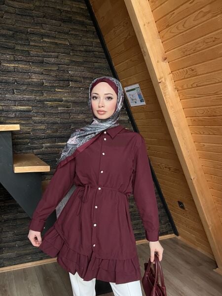 Belden Bağcıklı Tunik bordo - s-m
