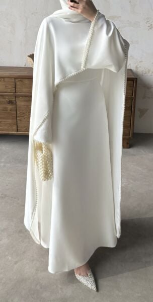 Alora İnci Tasarım Elbise (Açıklamayı okuyunuz) ekru - 1