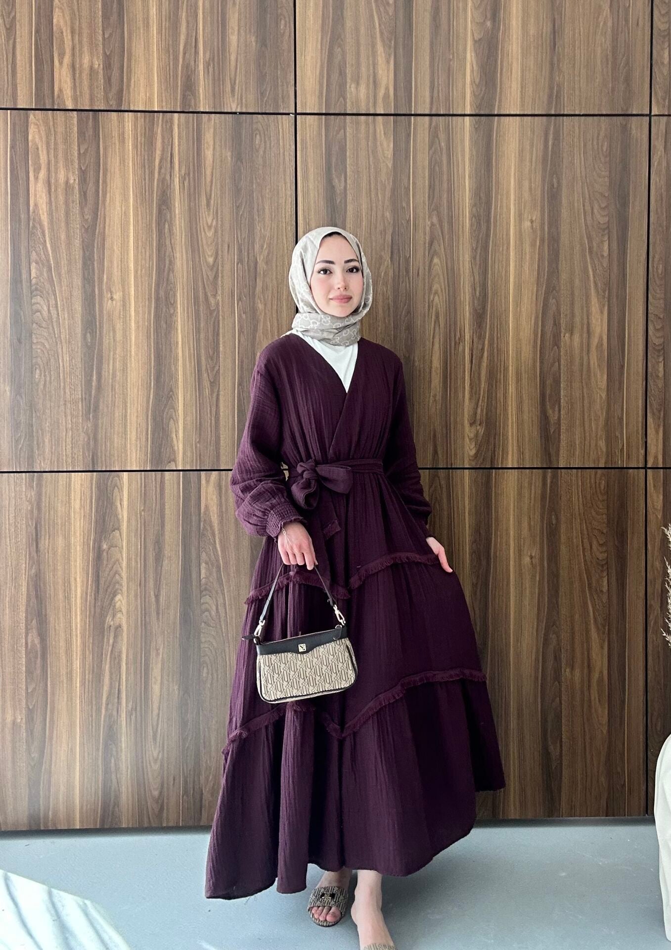 Müslin Astarlı Elbise Mürdüm - 2