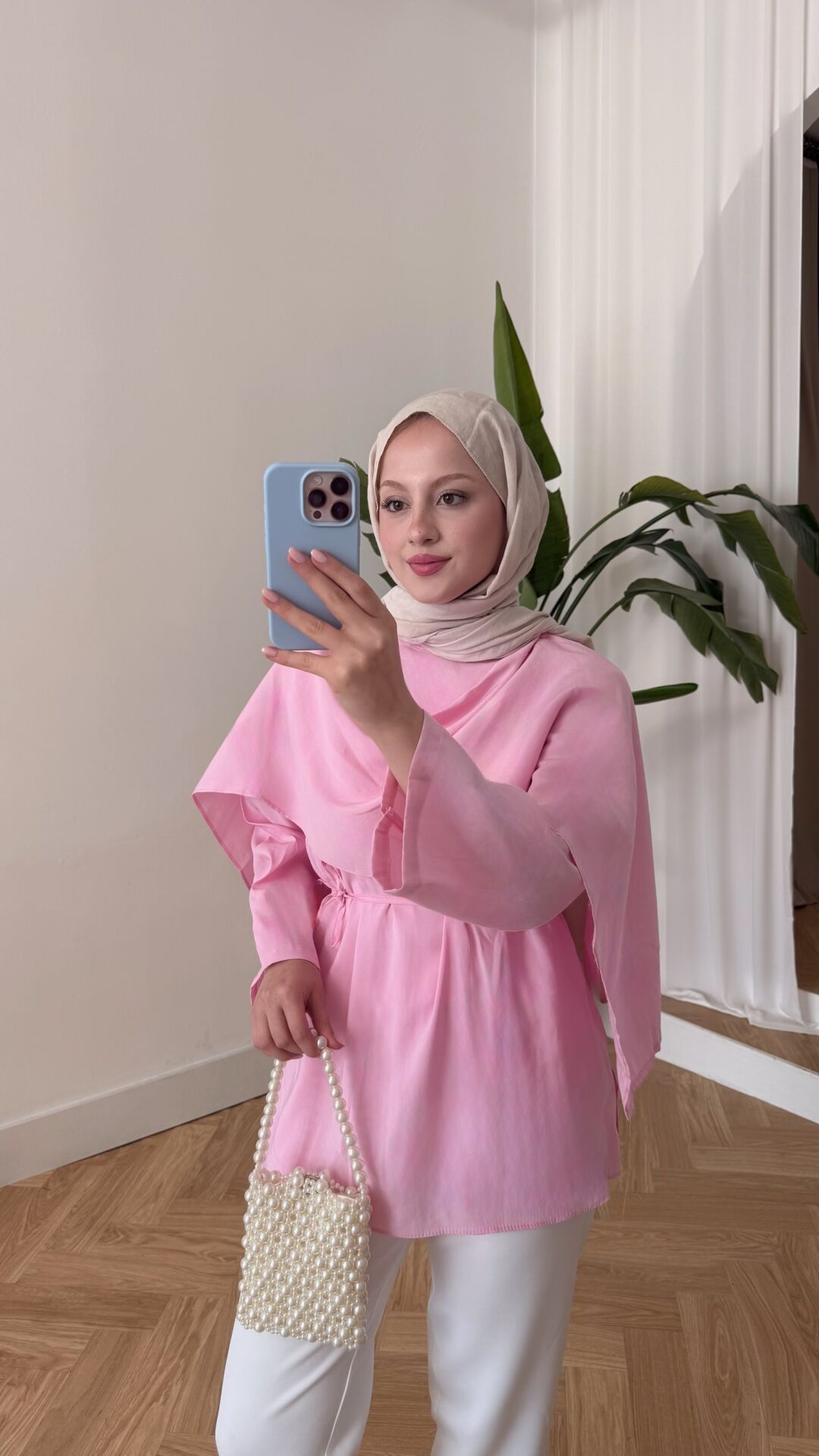Pelerin Detaylı Bağcıklı Tunik şeker pembe - standart
