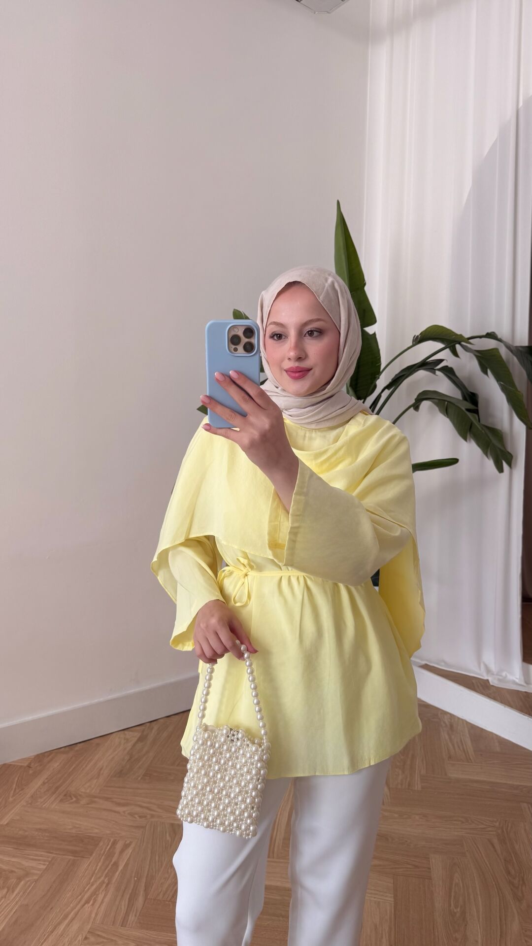 Pelerin Detaylı Bağcıklı Tunik sarı - standart