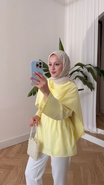 Pelerin Detaylı Bağcıklı Tunik sarı - standart