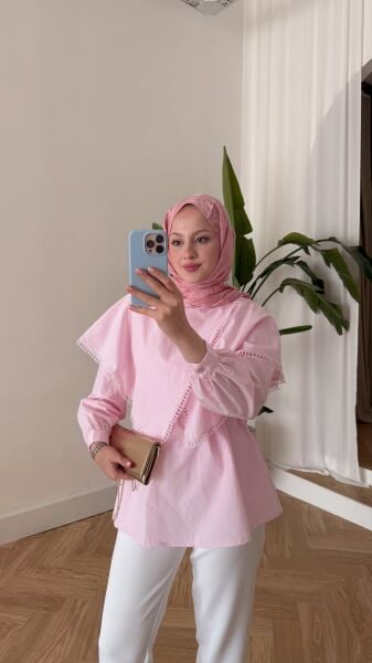 Asimetrik Kesim Bağcıklı Gömlek