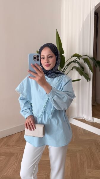 Asimetrik Kesim Bağcıklı Gömlek bebe mavi - 1