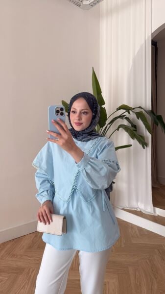 Asimetrik Kesim Bağcıklı Gömlek bebe mavi - 2