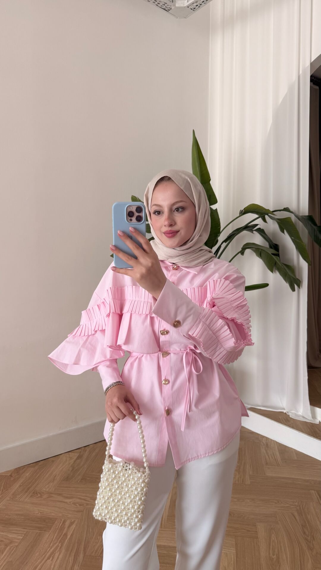 Gold Düğme Detaylı Tasarım Gömlek şeker pembe - 1